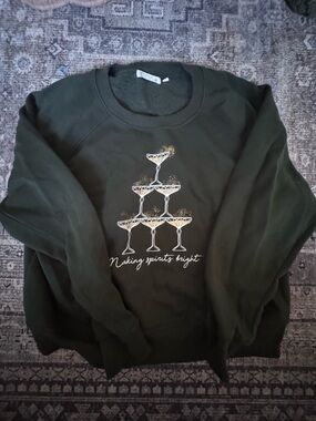 Forest Green Sweatshirt with Champagne Glass Graphic - Making Spirits Bright